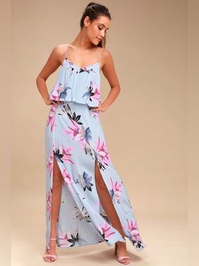 O'Neill Milly Periwinkle Blue Floral Print Maxi Dress Size Small